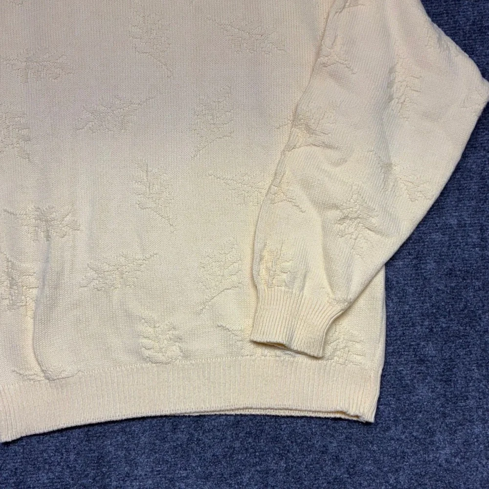 Vtg Jantzen Pale Yellow Textured Fall Leaf Knit Pullover Sweater M Made in USA